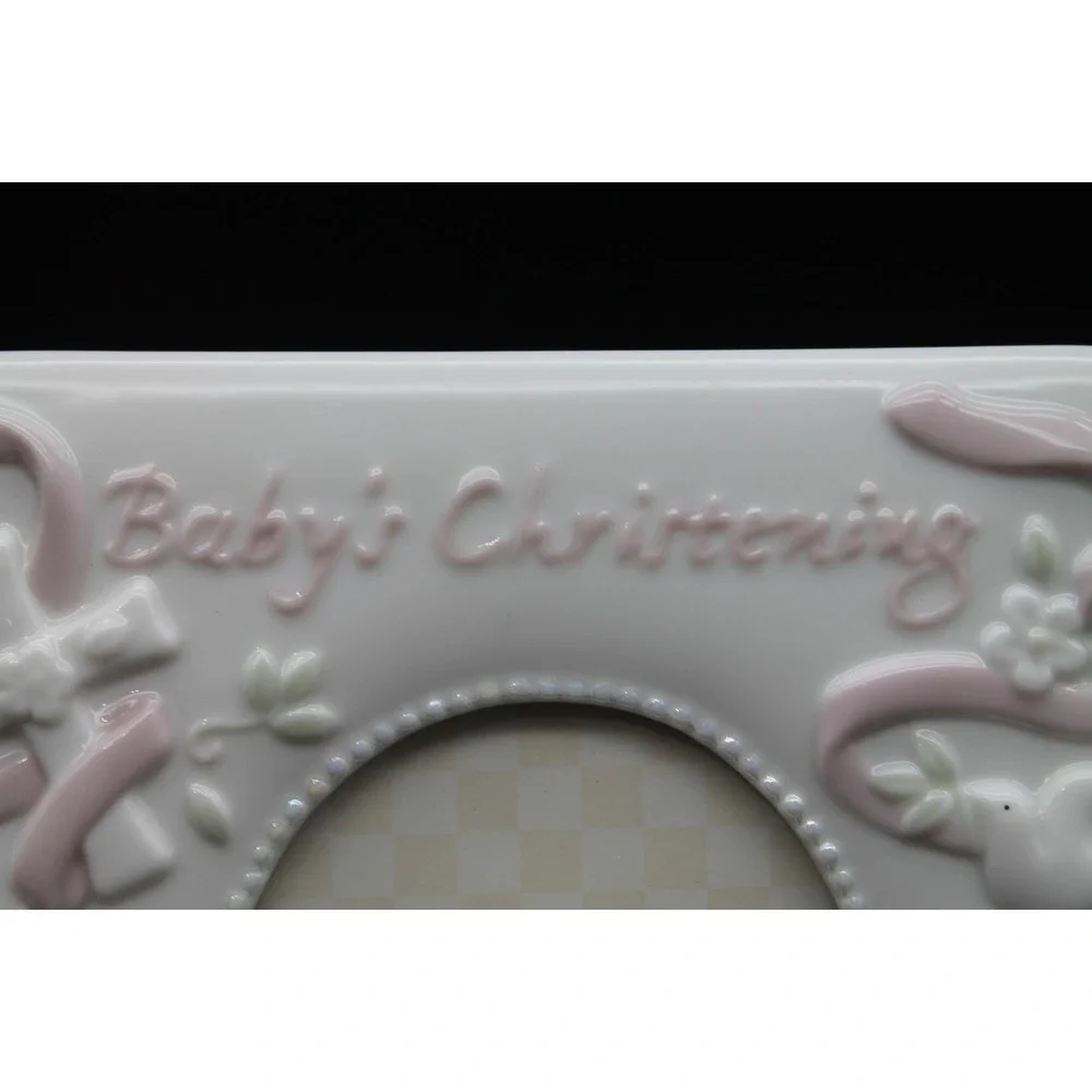 Russ Baby Christening Gifts from Heaven Ceramic Picture Frame White Pink 3.5x5
